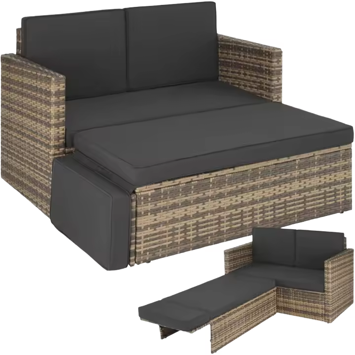 Sofá de Ratán con Taburete Conjunto Jardín Sillón Mueble Exterior con Almohadillas Gruesas - 1