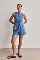 2025 primavera y verano nueva estación independiente de Amazon moda europea y americana cintura sin mangas cintura alta pantalones cortos sueltos conjunto de mezclilla - details 15