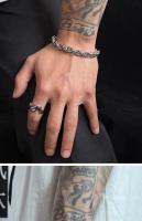 Brazalete con cadena de mano para hombre, pulsera de acero inoxidable, brazalete italiano plateado, poderoso y dominante, joyería de estilo áspero de moda - details 7