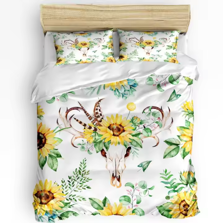 Juego de Ropa de Cama Floral Funda de Edredón con Plumas y Hojas Conjunto de Cama Doble para el Hogar - 1
