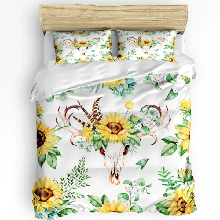 Juego de Ropa de Cama Floral Funda de Edredón con Plumas y Hojas Conjunto de Cama Doble para el Hogar - 1