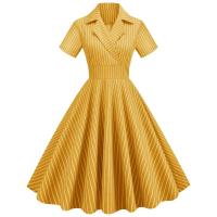 Elegante Vestido de Cintura Alta con Cuello en Rayas de Moda Vintage Hepburn 2025 - details 2