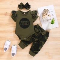 Conjunto de Ropa de Bebé Niña de Algodón Sólido Romper de Manga Corta con Letras Camuflajes - details 1