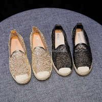 Nuevos zapatos planos de alta calidad, tela tejida de seda dorada para mujer, zapatillas de lona de verano, marca famosa - details 7