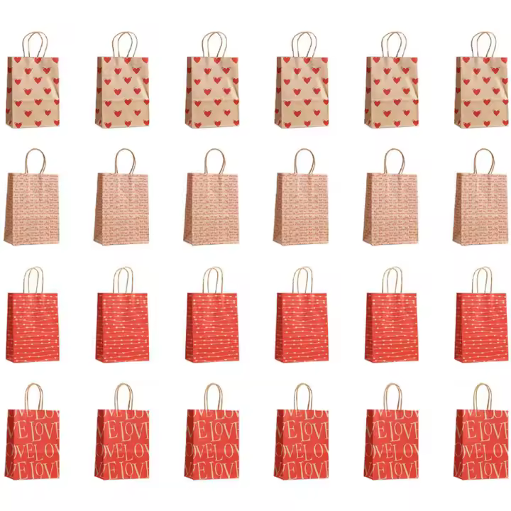 Bolsas de regalo para el Día de San Valentín, bolsas de dulces con asas, corazón, amor, bolsas de papel para boda y San Valentín, M 24 piezas - 1