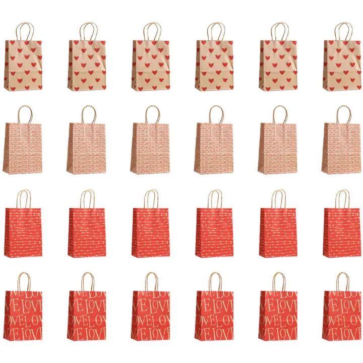 Bolsas de regalo para el Día de San Valentín, bolsas de dulces con asas, corazón, amor, bolsas de papel para boda y San Valentín, M 24 piezas - 1