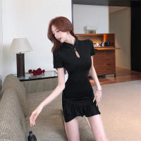 Diseño único con sensación de lujo, cheongsam mejorado, pequeño temperamento francés negro, corte ajustado, vestido envuelto en las nalgas, - details 10
