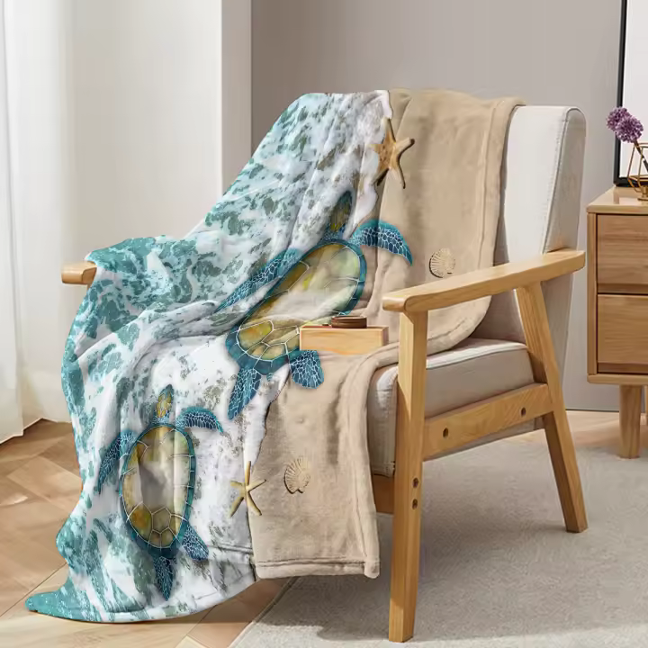 Manta de Mar de Tortuga de Mar Moderna Suave, Cálida, Todas las Temporadas para Sofá, Sofá, Cama - 1