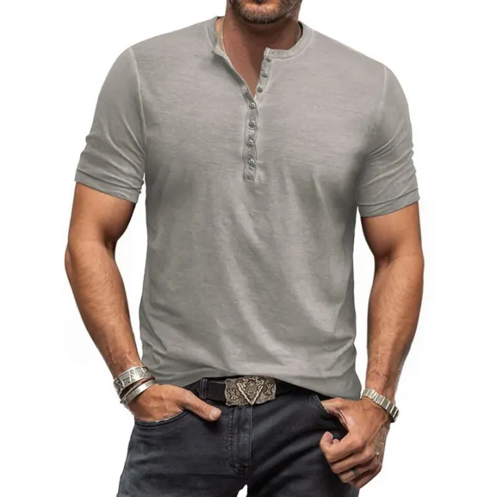 Ropa de hombre Camiseta Slim Fit Manga larga Crew Button Tough Base Top - 1
