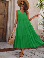 Vestido Boho sin Mangas de Verano 2024 Cuello en V, Color Sólido, Vestido de Flecos en Capas - details 13