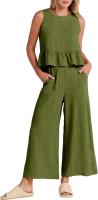 Conjunto casual de verano para mujer, top sin mangas plisado y pantalones cortos de pierna ancha - details 42