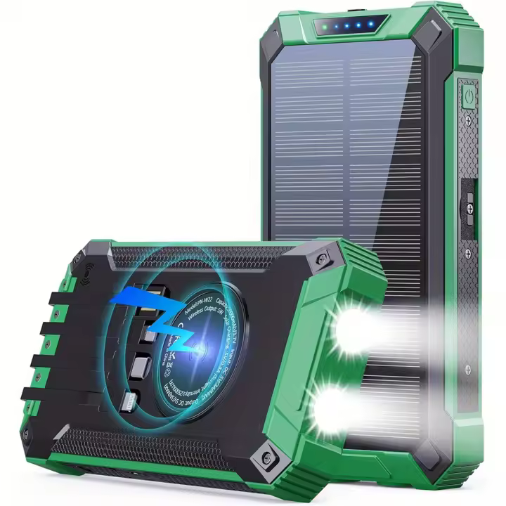 Power Bank 20000mAh incorporado en 4 cables 15W cargador portátil solar de carga rápida con linternas duales - 1