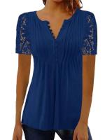 Verano primavera nueva mujer suelta y cómoda Casual cuello en V blusa estampada ral camisa de moda de manga corta - details 5