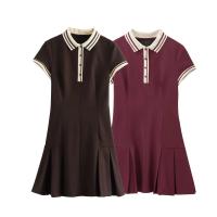 Ropa de mujer europeas y americanas vestido plisado ancho acanalado de colores contrastantes - details 1