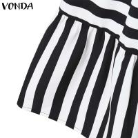 Vestido de mujer 2025, vestido veraniego a rayas bohemio, Vestidos con volantes de verano, VONDA, informal, holgado, con cuello de solapa, estampado, bata con cinturón de gran tamaño - details 13