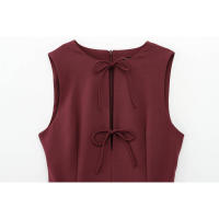 BUNO-Vestidos de fiesta de noche elegantes de primavera para mujer, dobladillo ancho ondulado, lazo decorado, liso, sin mangas, cuello redondo, vestidos de moda - details 32