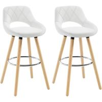 Juego de Taburetes de Cocina Alto 2 Piezas con Resalto y Reposapiés Altos para Bistro, Cafetería y Cocina Funda de Piel Sintética y Patas de Madera Blanco - details 0