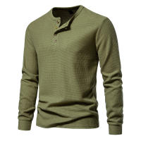 Camiseta de manga larga Henley para hombre, camisa básica transpirable con botones, informal, Color sólido, otoño - details 14