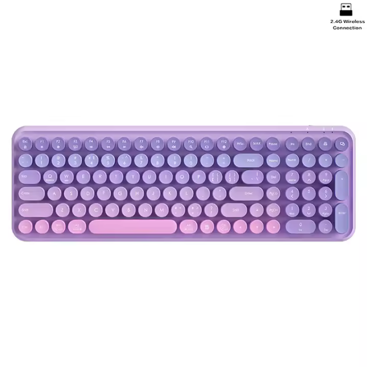 Teclado inalámbrico ergonómico para Pc/portátil/escritorio, 2,4 teclas, Retro, redondo, función Multimedia, 106G - 1
