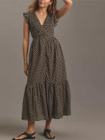 Vestidos bohemios hawaianos para mujer, vestido largo ahumado con botones, vestidos florales Y2k con volantes, vestido veraniego fluido para fiesta y vacaciones - details 3