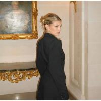Minivestido Blazer negro a la moda para mujer, vestido elegante de cintura alta con cuello de pico y manga larga con una hilera de botones, Vestidos de viaje para mujer 2024 - details 16