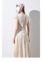 Vestido floral del sur de Francia, estilo de vacaciones de verano en el campo para mujer, mono de manga corta, falda larga con tirantes - details 8