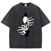 Camisetas lavadas con estampado de esqueleto para hombre, camiseta holgada de verano, Tops suaves de calle, ropa informal de algodón - details 8