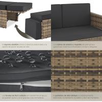 Sofá de Ratán con Taburete Reposapiés, Conjunto Jardín Sillón 2 Plazas, Mueble Jardín Exterior con Cojines Gruesos, Conjunto Terraza Resistente a la Intemperie y Estructura en Acero - Gris - details 21