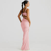 BUNO-Conjunto de 2 piezas de tejido para mujer, camisolas cortas plisadas lisas impresionantes + faldas largas de cintura alta, traje de vacaciones de tendencia femenina - details 40