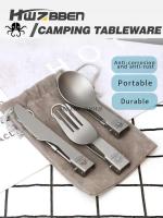 Juego de villa de titanio, cuchillo plegable, tenedor, cuchara para cocinar al aire libre, senderismo, picnic, suministros para acampar, equipo Bushcraft - details 0