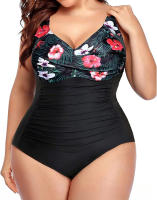 Traje de baño de una pieza de talla grande para mujer Traje de baño con volantes y pliegues delanteros - details 6