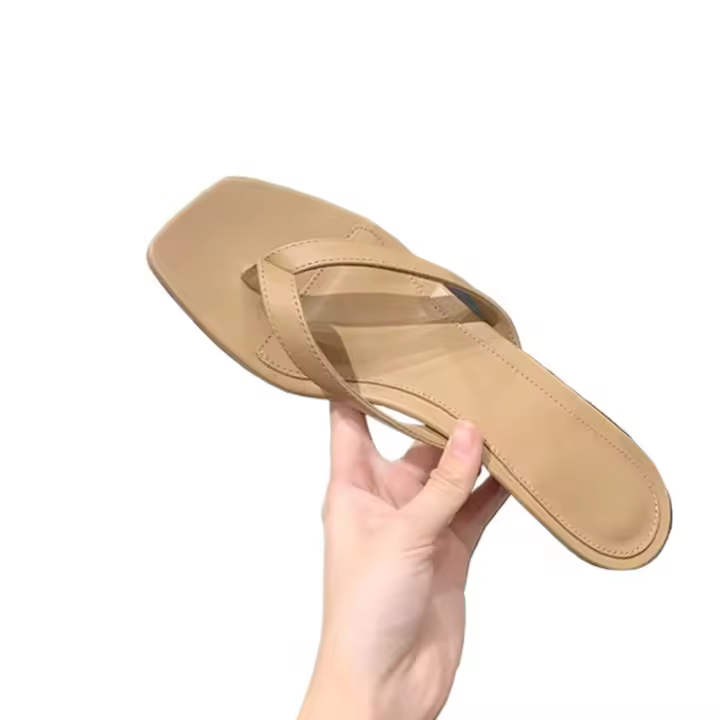 Chanclas de cuero nuevas de verano con suela plana y zapatos de tacón alto con punta - 1