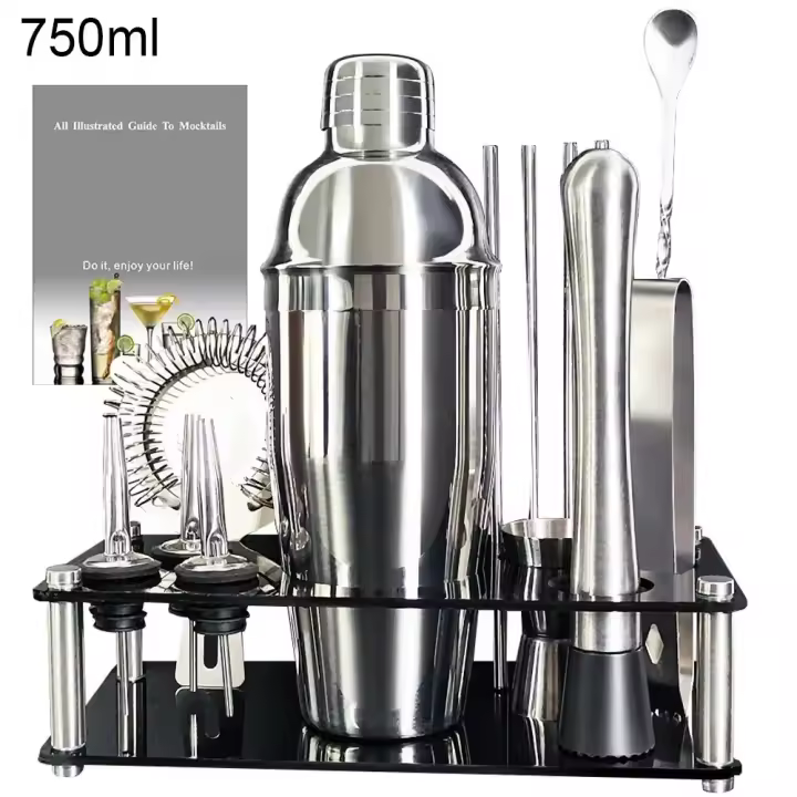 Boston-coctelera para Bar, juego de mezclador de vino, Kit de herramientas con soporte, 13-22 piezas, 750ml, 600ml - 1