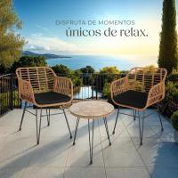 Conjunto de Jardín Exterior de Acero Resistente a la Intemperie 2 Sillas con Cojines (Fundas Extraíbles), 1 Mesa con Cristal Natural - details 7