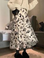 Falda informal elegante que combina con todo para mujer, falda acampanada de oficina de tendencia de verano para mujer, Falda plisada de lunares de malla dulce con cintura alta elástica - details 6