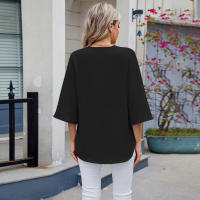 BUNO-2025 Blusa de moda con cuello en V para mujer, camisas de gasa de siete mangas con empalme de encaje, camisa holgada informal de Color sólido elegante para oficina, novedad de 20252 - details 18