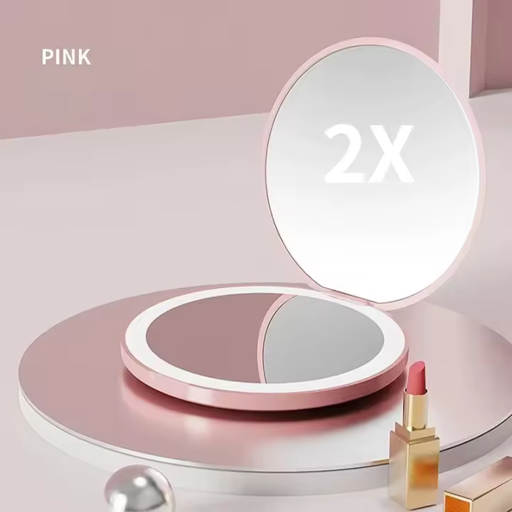 Espejo de Maquillaje Luminoso LED Portátil Pequeño, Plegable, Luz USB, Espejo Magnificado Compacto para Cosméticos - 1