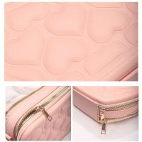 Bolsas de almacenamiento de cosméticos de gran capacidad, bolso de hombro impermeable de cuero PU con forma de corazón, portátil con correa, bolsas de lavado para mujer - details 1
