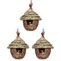 Casa para pájaros, 3 uds., casa colgante tejida a mano para anidar, nido de pájaros de césped Natural para jardín, Patio - details 0
