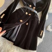 Elegante Vestido de Oficina Coreana Vintage Cuello en Capacha Doble Abotonadura Estilo Otoño-Invierno para Mujeres de Moda de Calle Principal - details 5