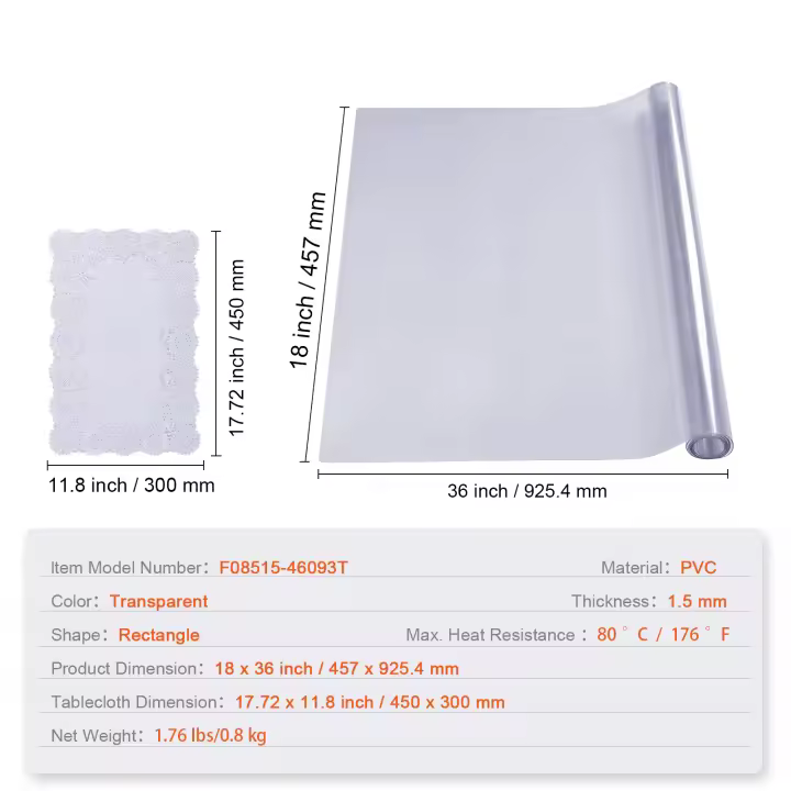 SucceBuy Protector de Mesa Transparente, Rectángulo, Mantel de Plástico PVC, Protector de Escritorio Impermeable y Resistente a los Arañazos para Escritorio, Mesa de Centro y Mesa de Comedor - 1