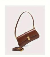 Bolso baguette elegante para mujer - Bolso bandolera desmontable elegante con cierre en tono dorado, marrón/negro, versátil para uso diario, accesorio elegante, artesanía de alta calidad - details 23