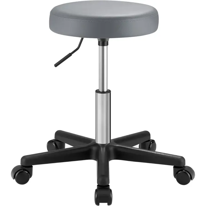 Taburete Giratorio Sobre Ruedas Regulable, 46-58 cm, Asiento de Cuero Sintético, Para Trabajo, Estudio, Oficina, Clínica Negro - 1