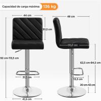 Juego de 2 Taburetes de Bar Altura Ajustable 92-113,5cm Sillas de Bar Asientos Giratorios Diseño Moderno Taburetes Altos Negro - details 2
