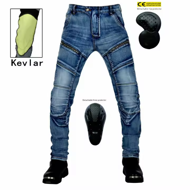 Motocicleta jeans hombres, pantalones retro locomotora de montar, Kevlar resistente al desgarro de carreras todoterreno elástico a prueba de caídas pantalones. - 1
