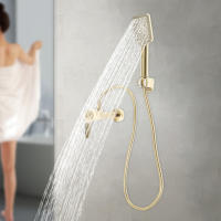 Grifo de ducha de mano, grifo para bañera, ducha de pared, modo de ducha de lluvia, modo de enjuague, juego de ducha con soporte de ducha y manguera de ducha de 1,5 m (dorado) - details 0