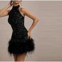 Elegante Vestido de Halter Moda Chic de Cintura Alta para Mujeres Paquete de Lentejuelas con Diseño de Plumas sin Mangas - details 18