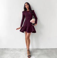Elegante Otoño Invierno nuevo vestido ajustado de corte A manga abullonada volante ropa de mujer - details 2