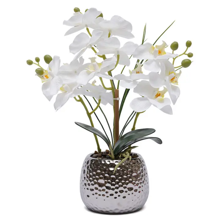 Orquídeas artificiales Phalaenopsis en maceta, artesanías blancas, jarrón de cerámica realista y exquisito - 1