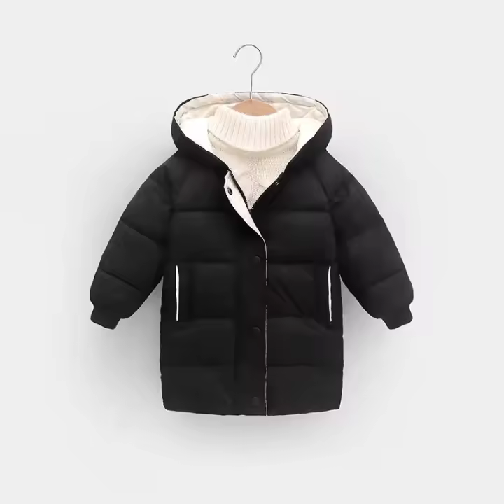 Chaqueta con capucha cálida para niños, cuello grande grueso de invierno de algodón para niños, cortavientos informal de moda para adolescentes - 1